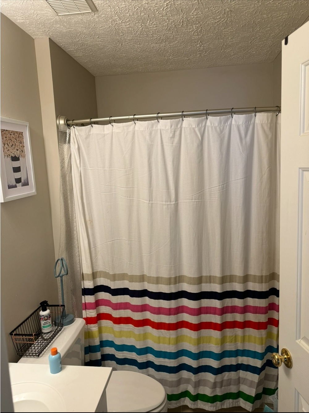 kate spade White Shower Curtain with Multicolor Stripes